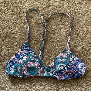 O’Neill racer back teal print bikini top